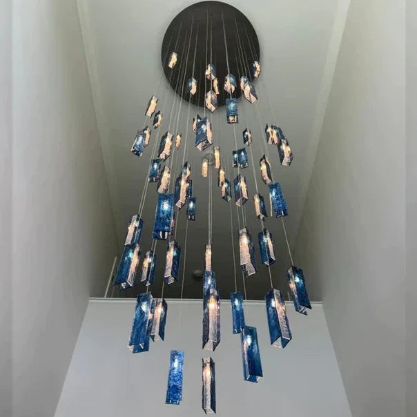 Staggered Rectangular Glass Tile Cluster Pendant