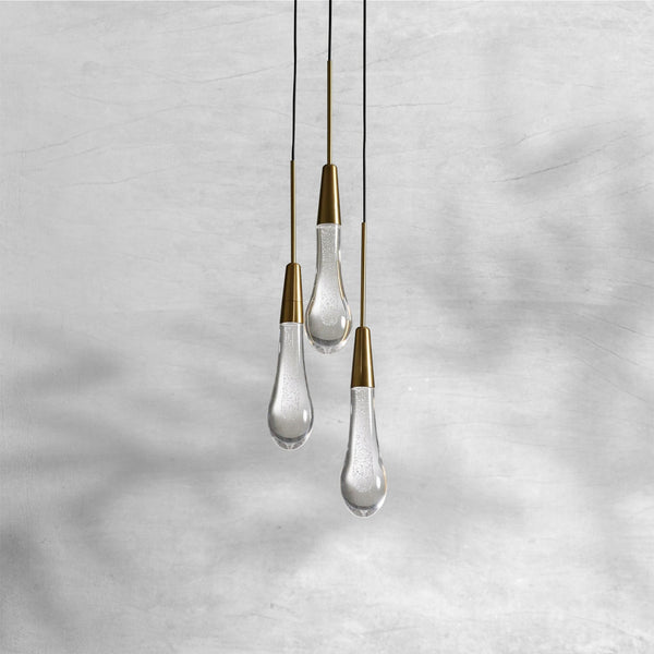 Staggered Seeded Glass Raindrop Cluster Pendant