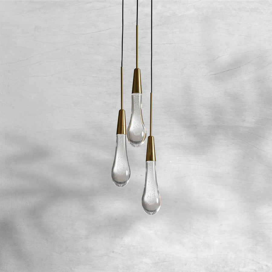 Staggered Seeded Glass Raindrop Cluster Pendant