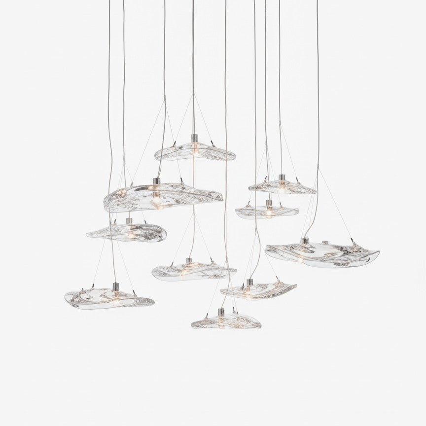 Staggered Textured Clear Glass Bubble Cluster Chandelier