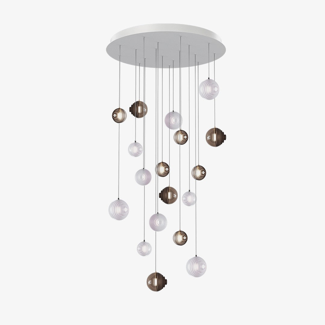 Staggered Textured Glass Sphere Cluster Chandelier