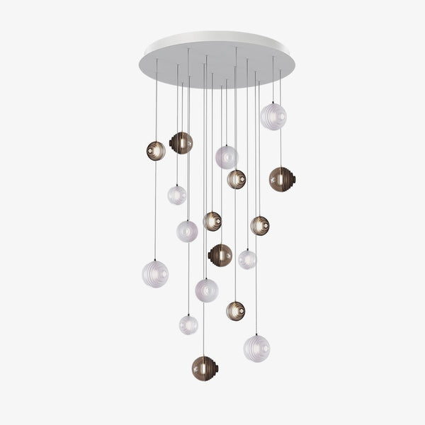 Staggered Textured Glass Sphere Cluster Chandelier