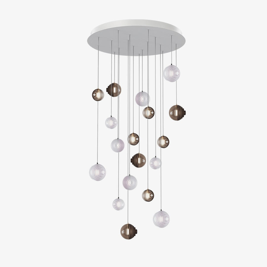 Staggered Textured Glass Sphere Cluster Chandelier