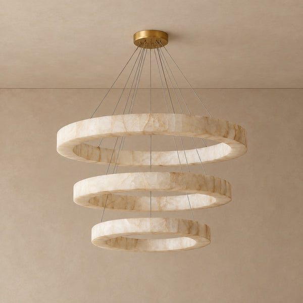 Staggered Triple Ring Alabaster Chandelier