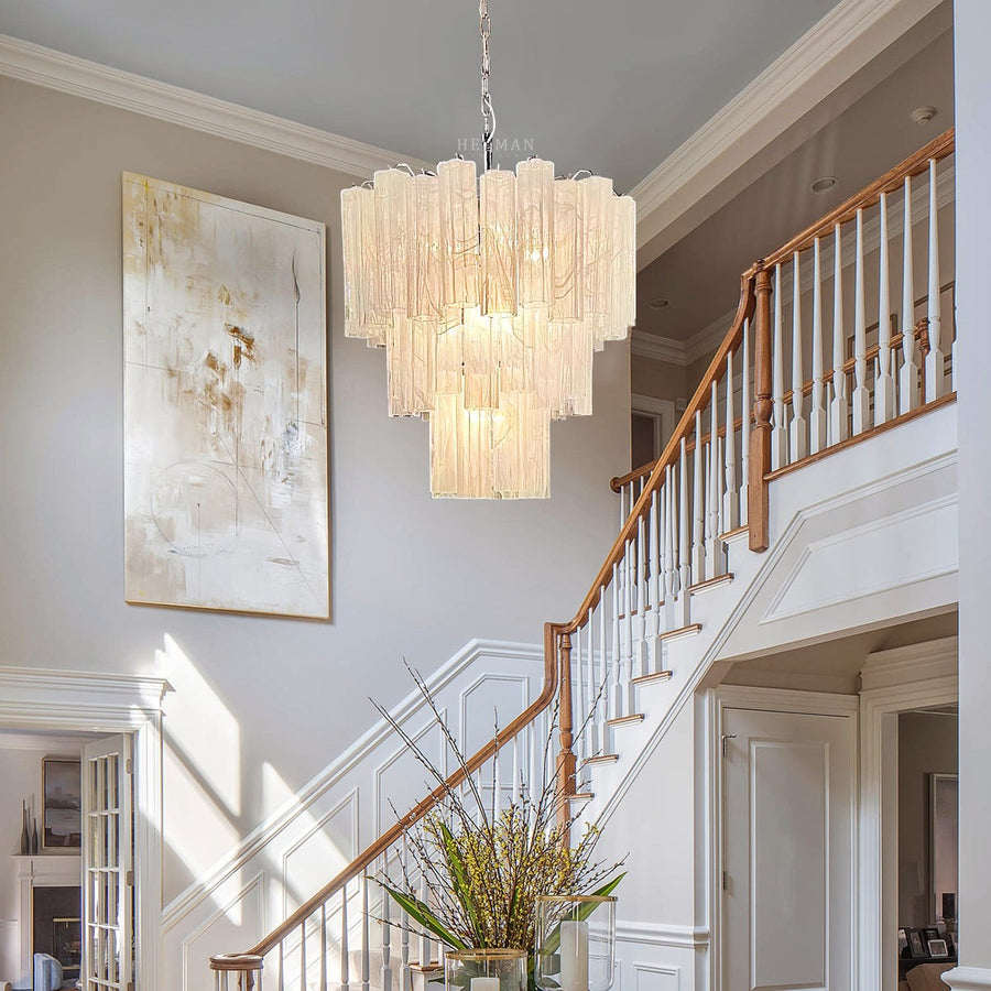 Starburst Alabaster Glass Tube Chandelier