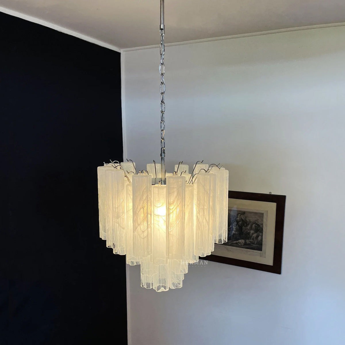 Starburst Alabaster Glass Tube Cluster Chandelier