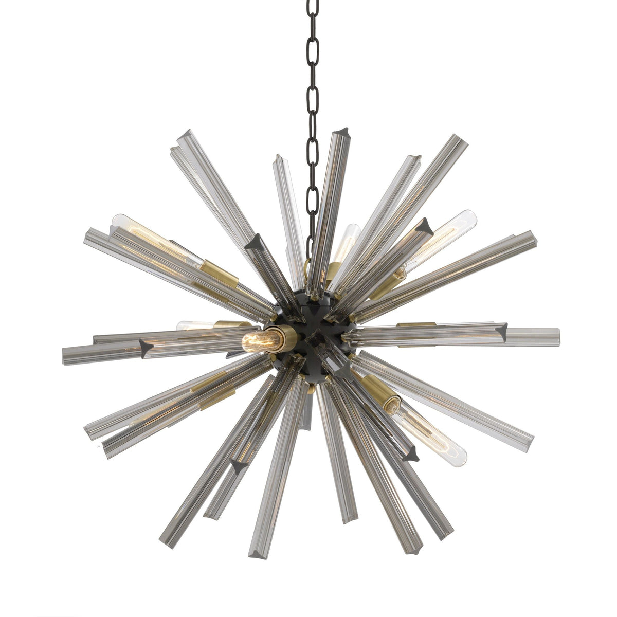 Starburst Brass and Smoke Glass Rod Chandelier