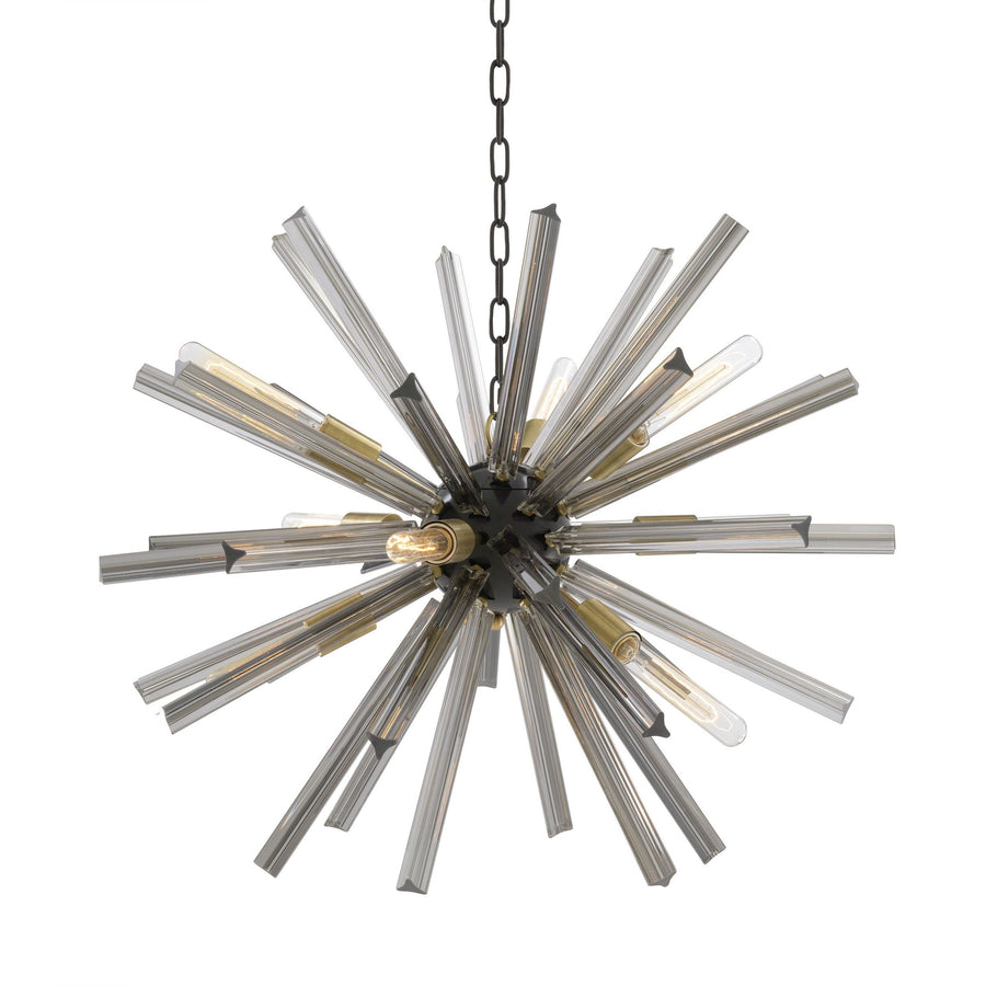 Starburst Brass and Smoke Glass Rod Chandelier
