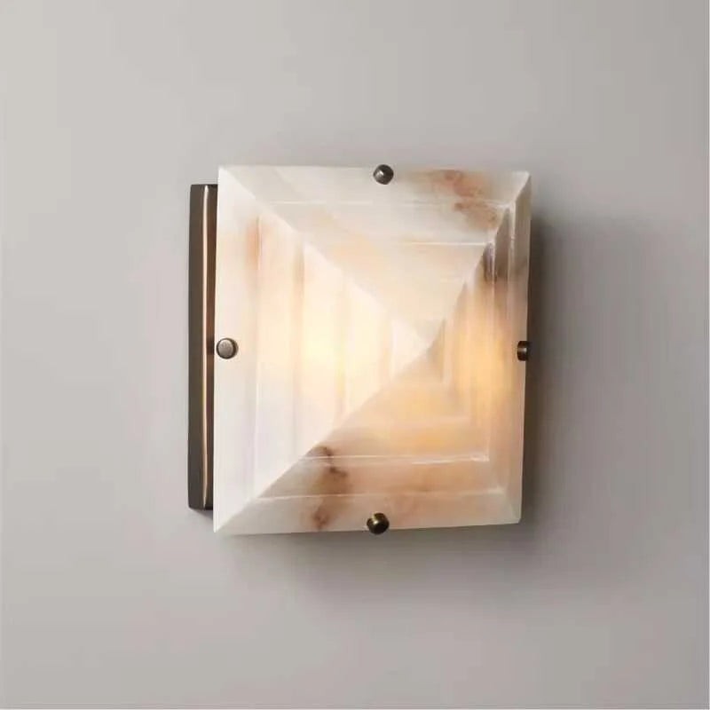 Stepped Pyramid Alabaster and Steel Wall Sconce