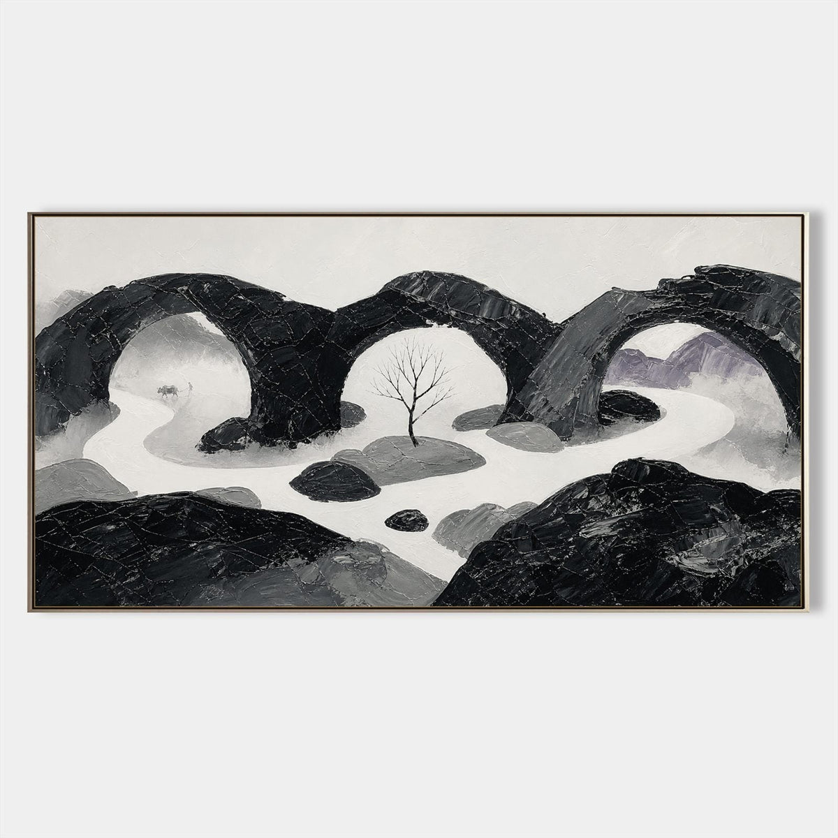 Stone Arches Over a Misty River