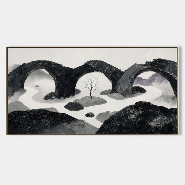 Stone Arches Over a Misty River