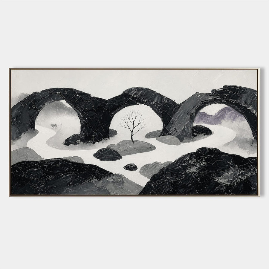 Stone Arches Over a Misty River