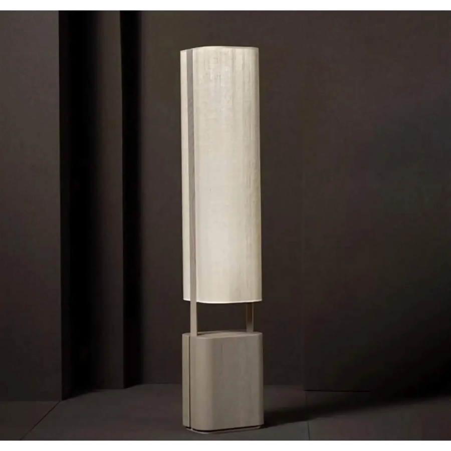 Stone-Textured Resin Column Floor Lamp with Oval Linen Shade