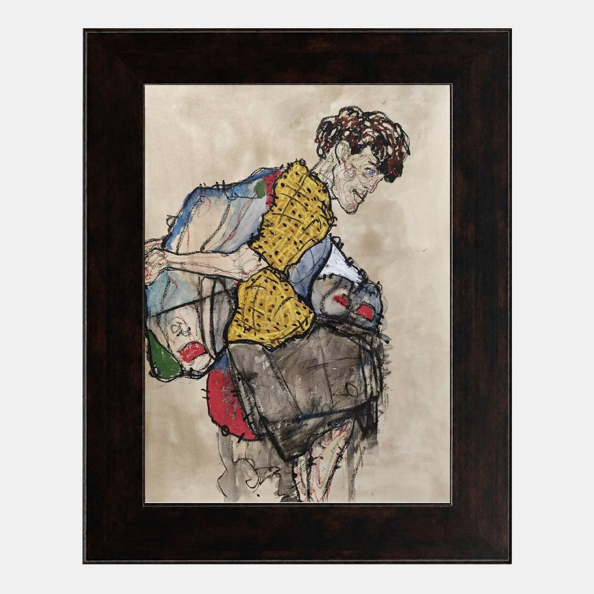 Stooping Figure in Mustard and Slate