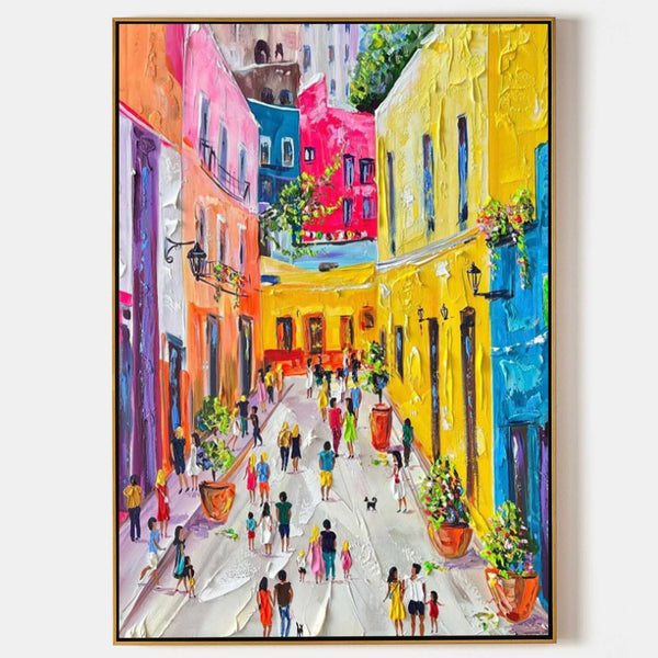 Sunlit Alley of Painted Facades