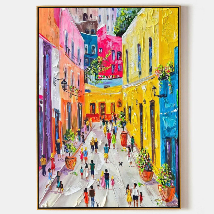Sunlit Alley of Painted Facades