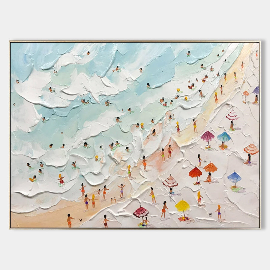 Sunlit Beach Crowd From Above