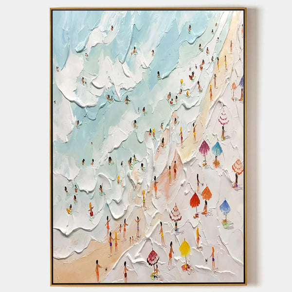 Sunlit Beach Crowd in Plaster Waves