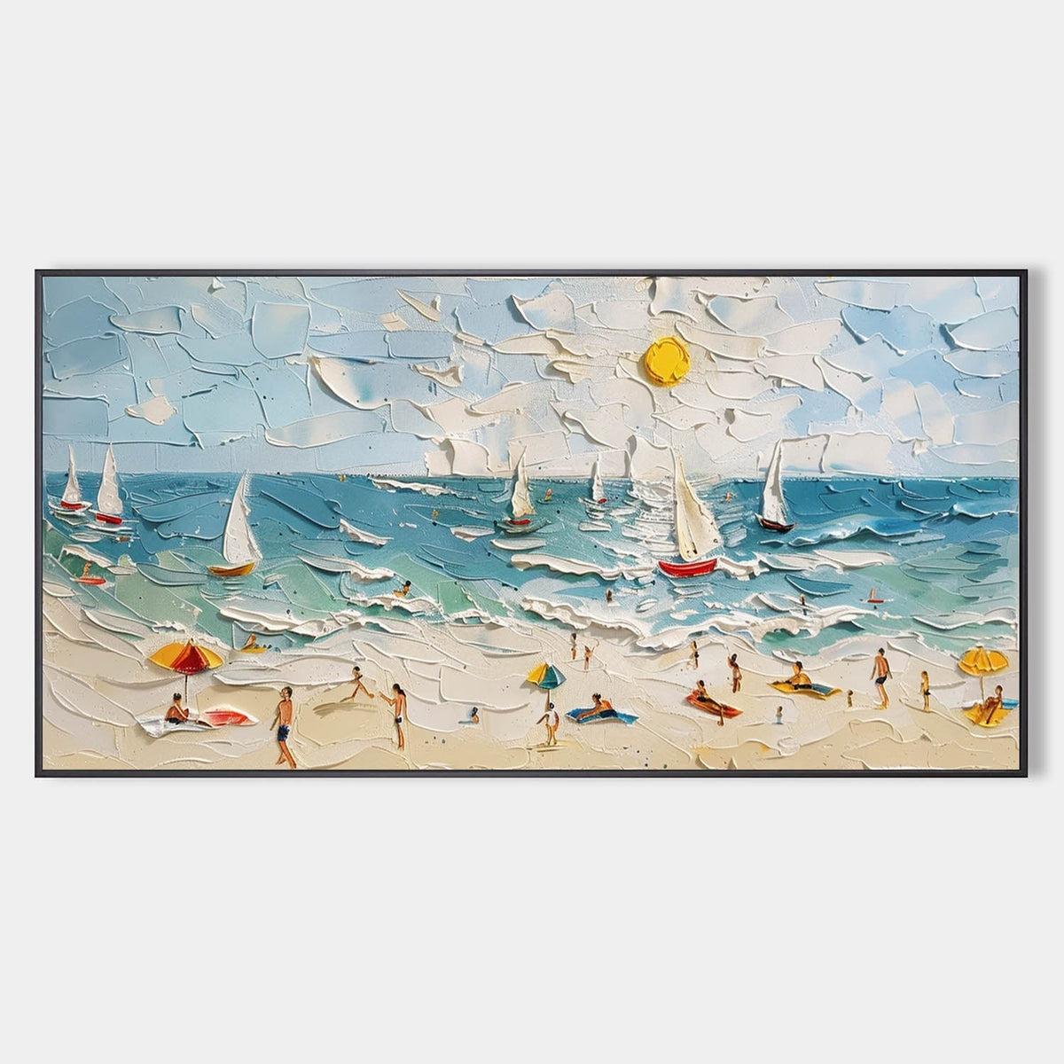 Sunlit Beach Day with Sailboats