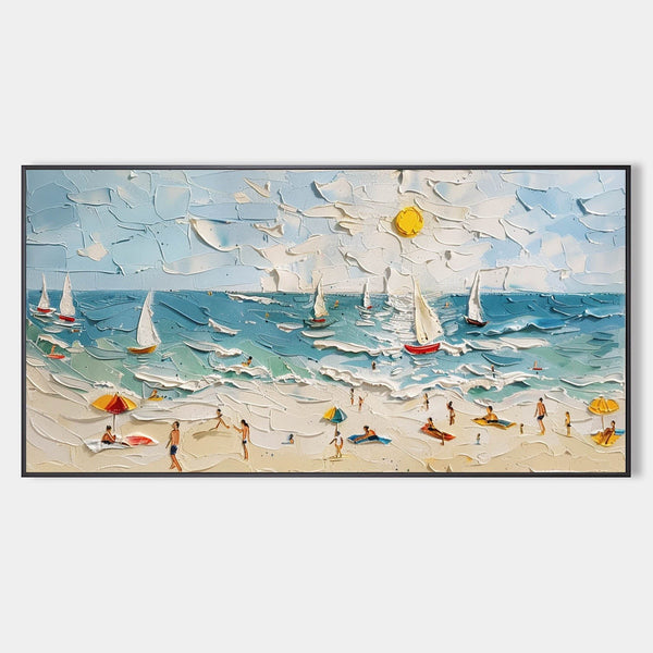 Sunlit Beach Day with Sailboats