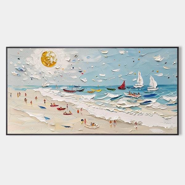 Sunlit Beach With Sailboats