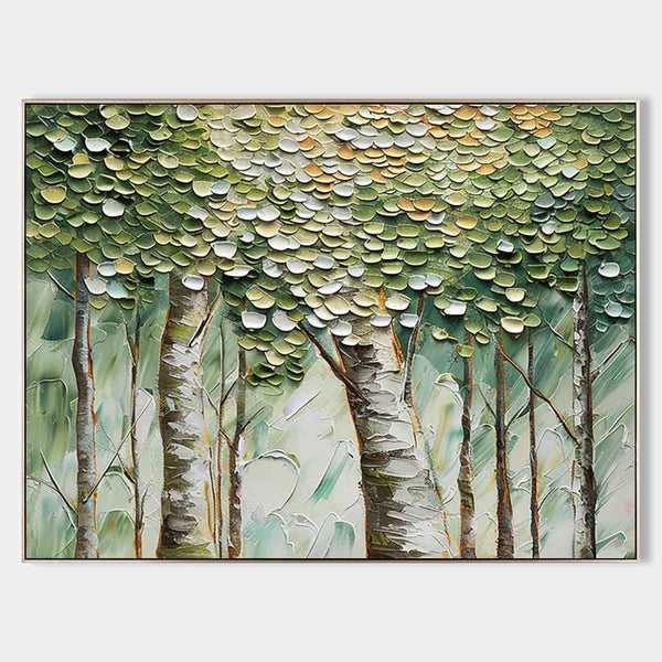 Sunlit Birch Grove in Green Relief