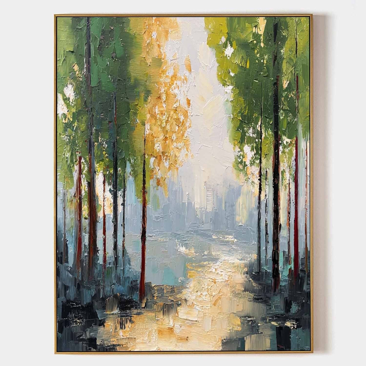 Sunlit Tree-Lined Path to the City