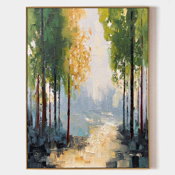 Sunlit Tree-Lined Path to the City