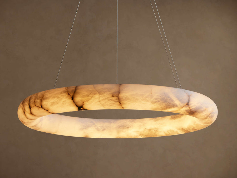 Suspended Alabaster Ring Pendant with Brass Canopy