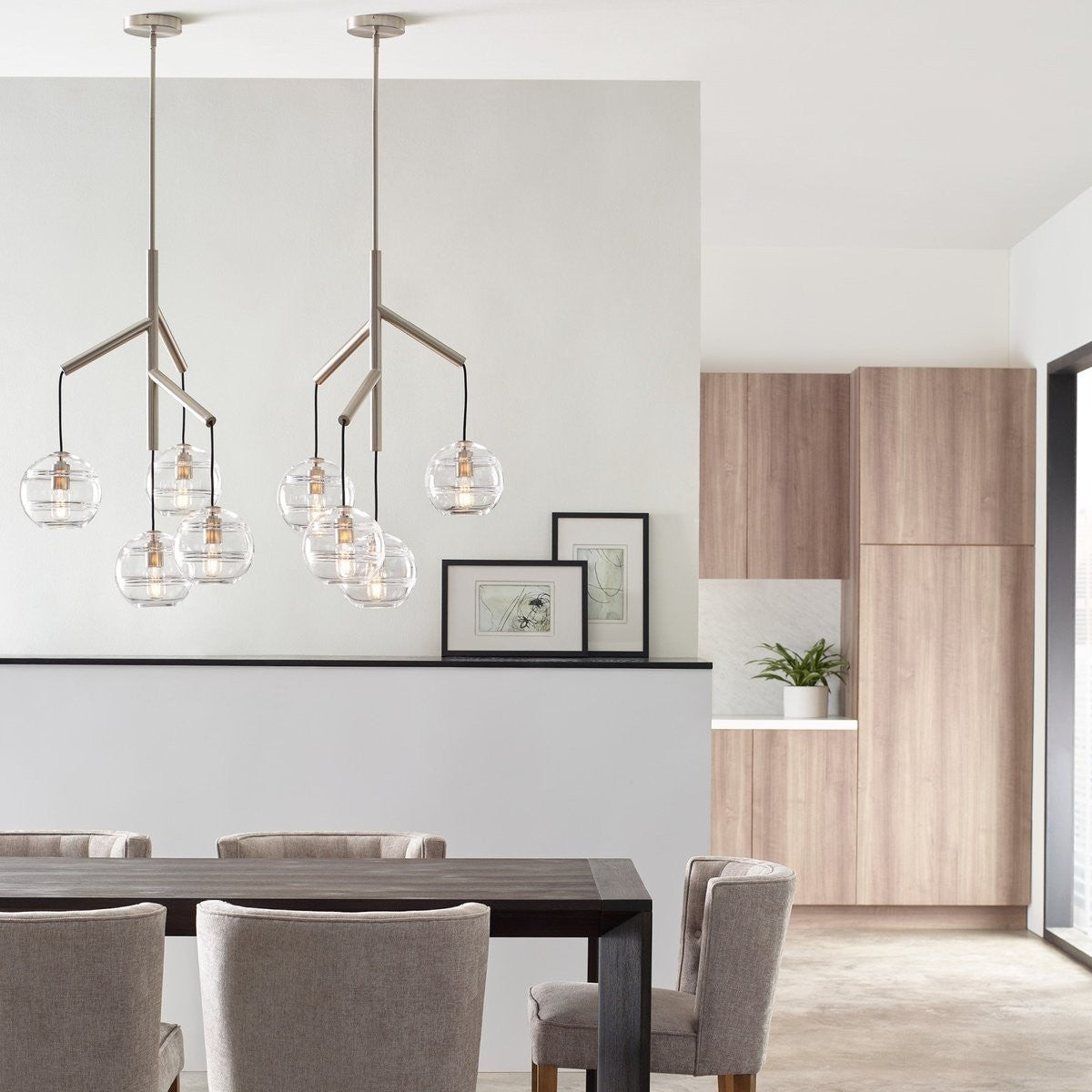 Suspended Glass Globe Cluster Chandelier on Fabric Cords