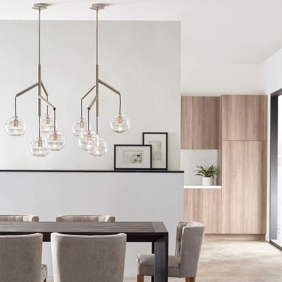 Suspended Glass Globe Cluster Chandelier on Fabric Cords