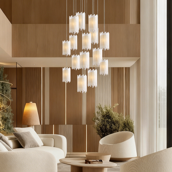 Suspended Selenite Stone Cluster Round Chandelier