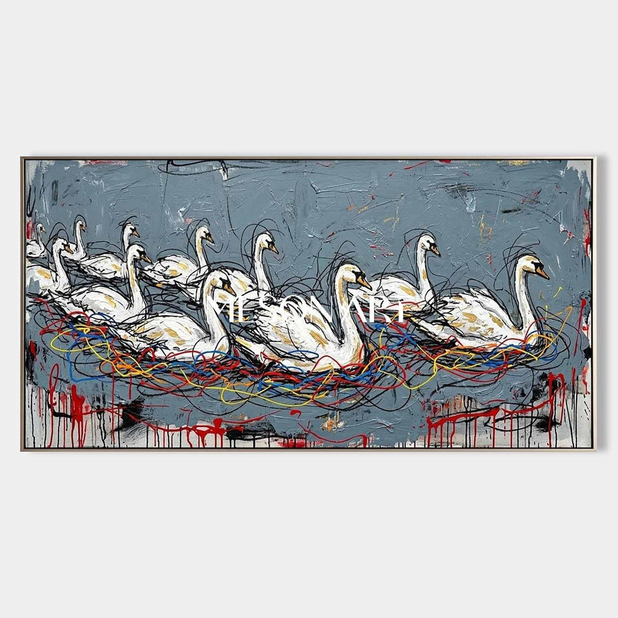 Swans Adrift in Tangled Color
