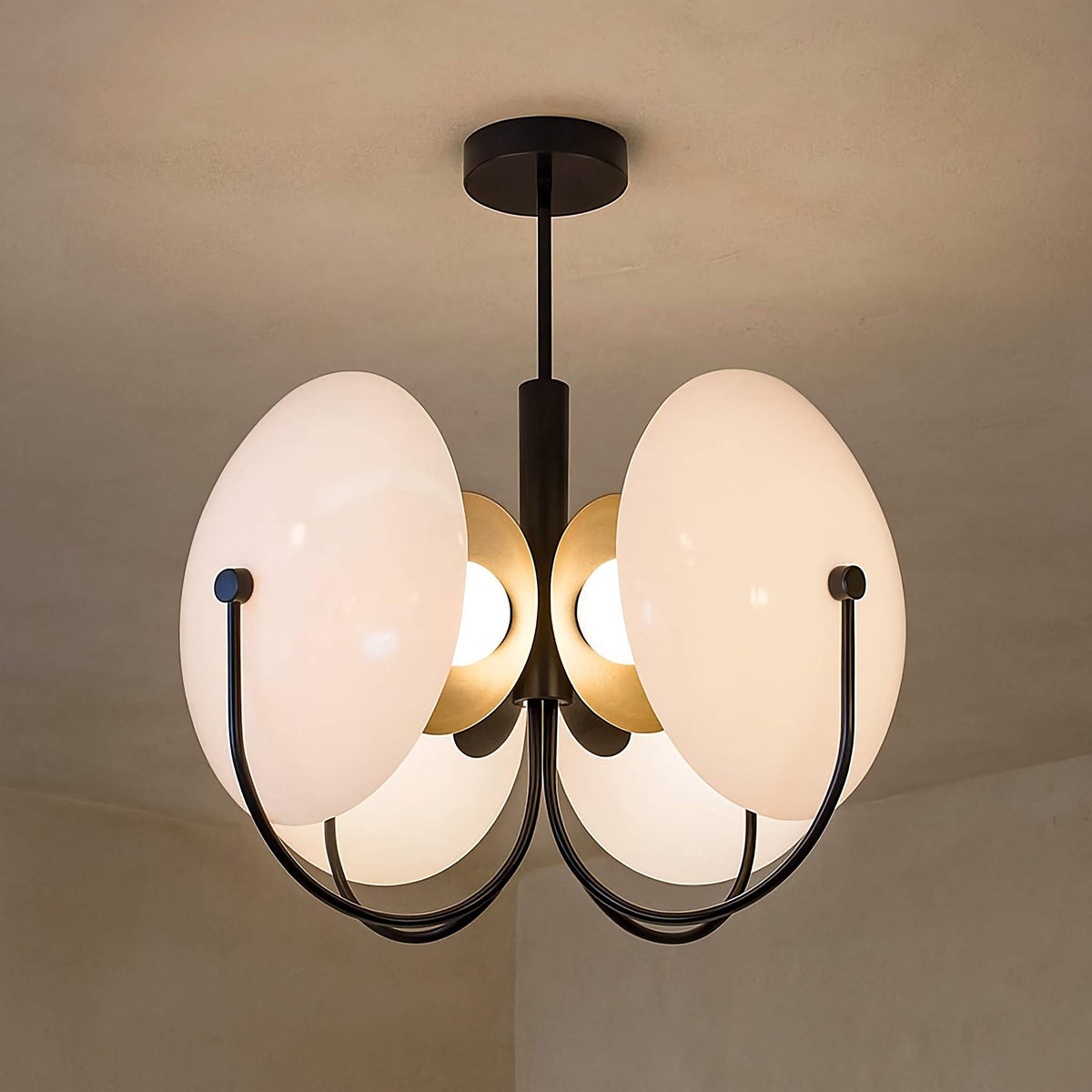 Sweeping Arm Opaline Glass Disc Flush Mount