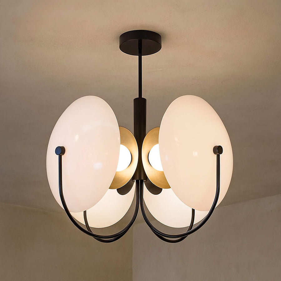 Sweeping Arm Opaline Glass Disc Flush Mount