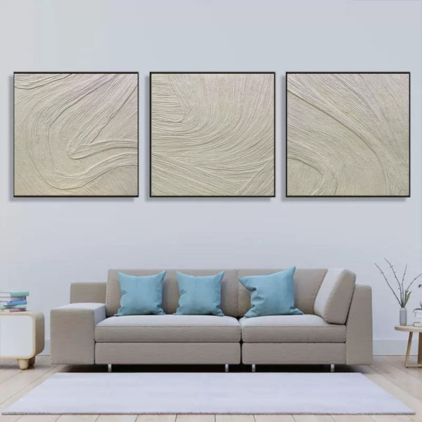 Sweeping Beige Plaster Currents Triptych