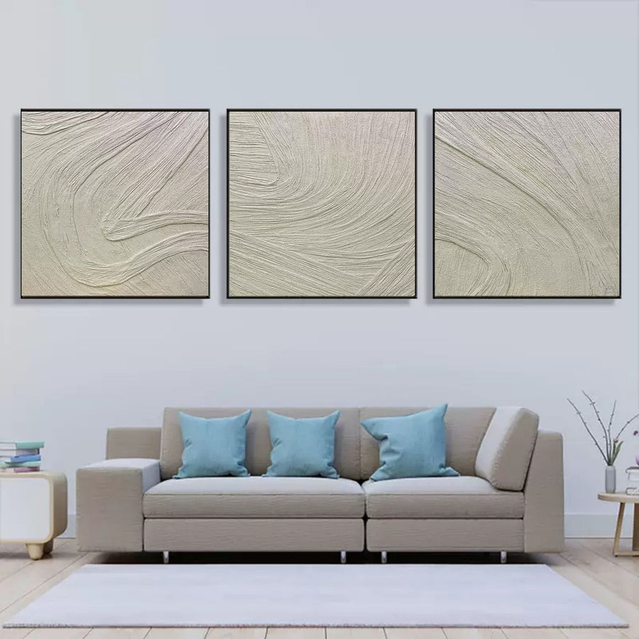 Sweeping Beige Plaster Currents Triptych
