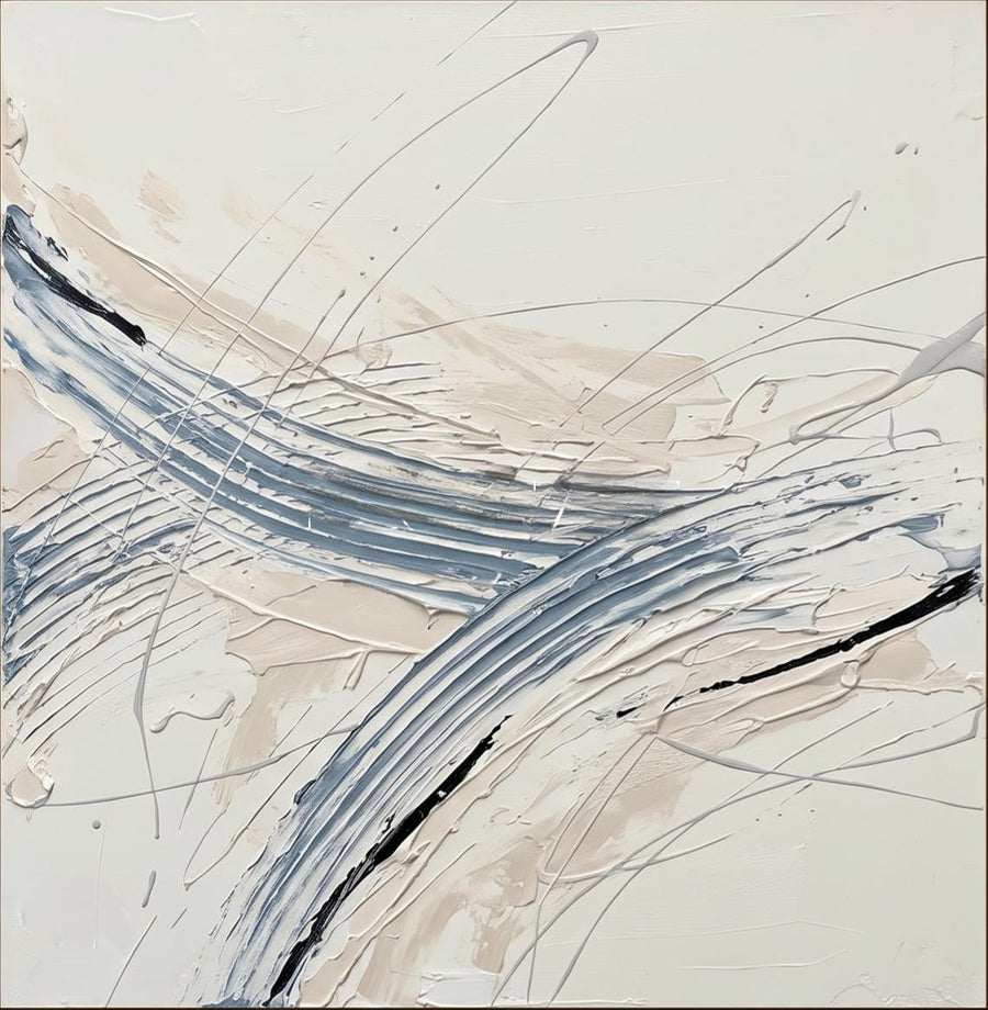 Sweeping Blue Arcs on Cream