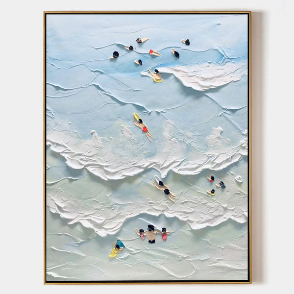 Swimmers in Pale Blue Surf