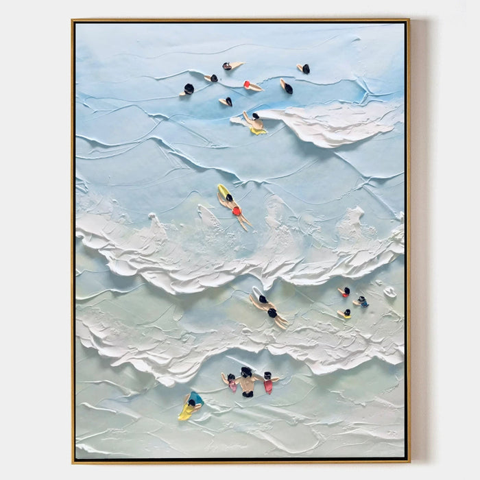 Swimmers in Pale Blue Surf
