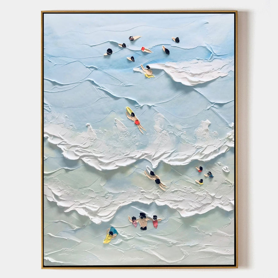 Swimmers in Pale Blue Surf