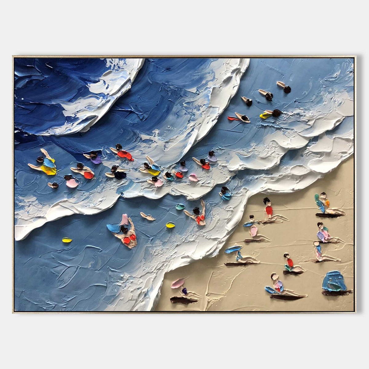Swimmers in Rolling Blue Surf