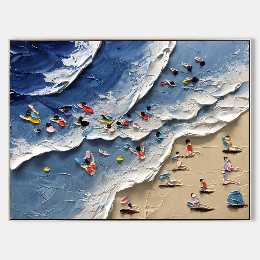 Swimmers in Rolling Blue Surf