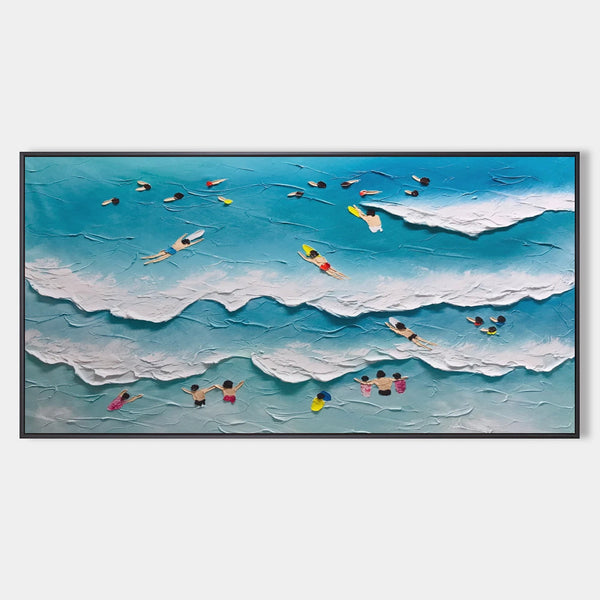 Swimmers in Turquoise Rolling Surf