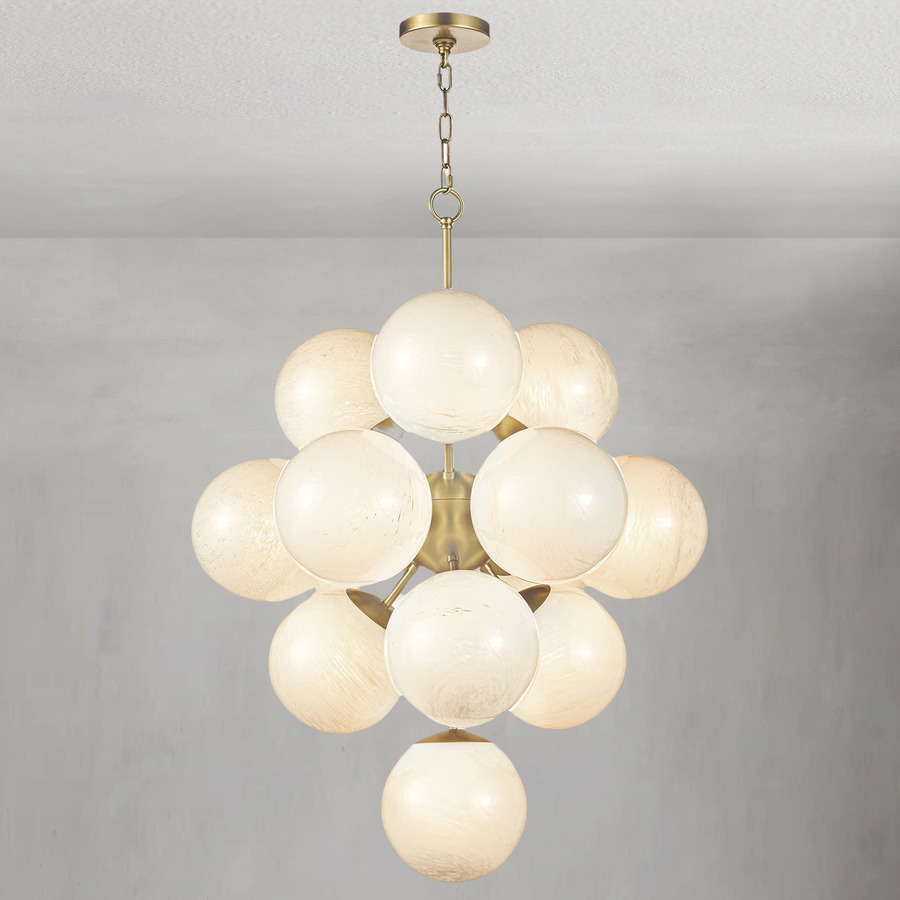 Swirled Glass Globe Cluster Brass Chandelier