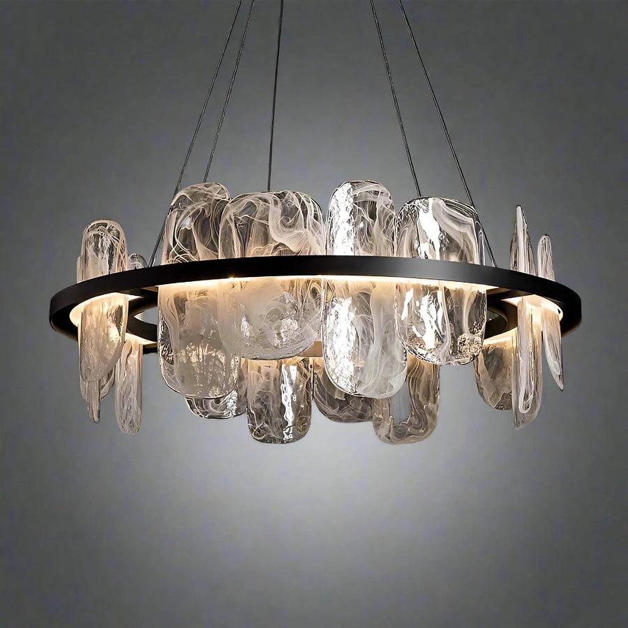 Swirled Glass Ring Chandelier with Steel Frame
