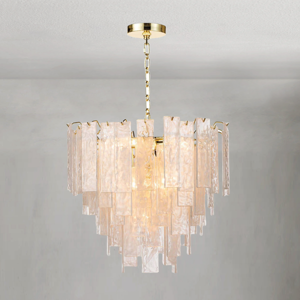 Swirled Water Glass and Brass Cluster Chandelier