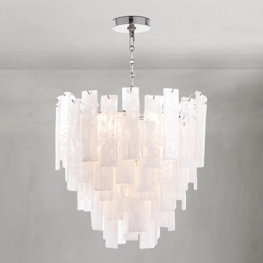 Swirled Water Glass and Nickel Globe Chandelier