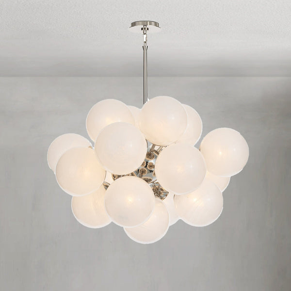 Swirled White Glass Globe Cluster Nickel Chandelier