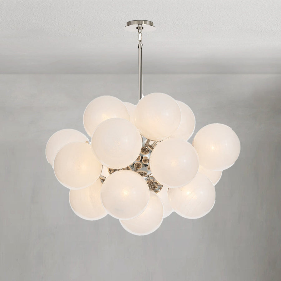 Swirled White Glass Globe Cluster Nickel Chandelier